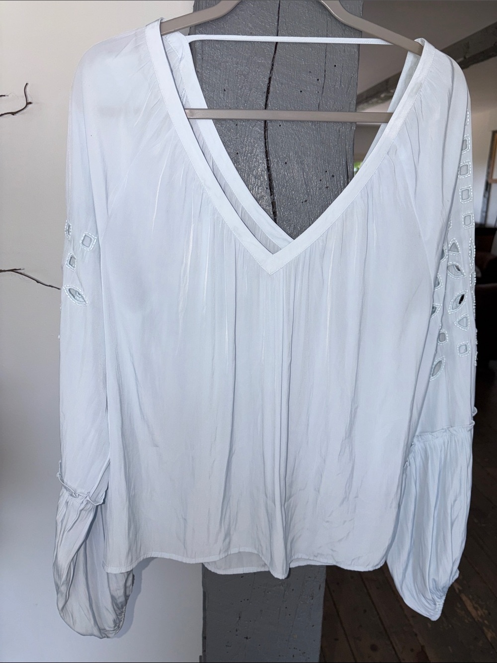 White V-Neck Long Sleeve Women's Top RAMY BROOK NEW YORK